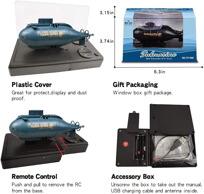 YEIBOBO ! 6 Channels Mini RC Submarine Toy (Blue)