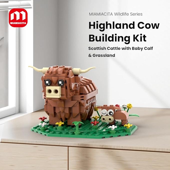 Highland Cow Building Set Farm Animal Toy Brick Kit Creative Scottish Cattle Model for Adults &amp Kids STEM Educational Gift for Boys &amp Girls Age 6+