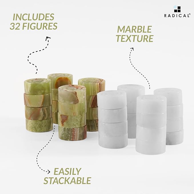 Radicaln Marble Checker Figures 1.25'' Inches White and Green Onyx Handmade Classic Checkers Pieces for Board Game Draughts Board Game for Adults