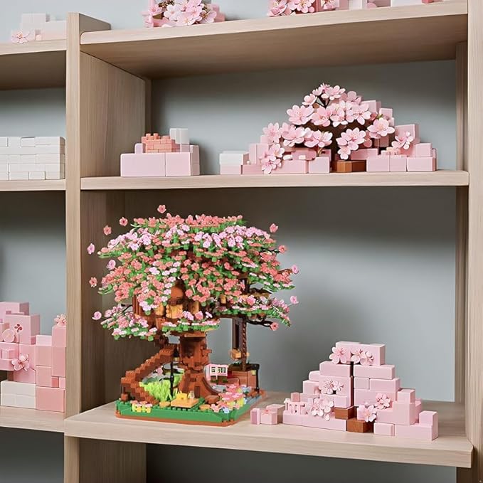 Cherry Blossom Tree Building Block Set Gift for Adults Cherry Bonsia Treehouse Micro Building Blocks Japanese Sakura Flowers House 2138PCS
