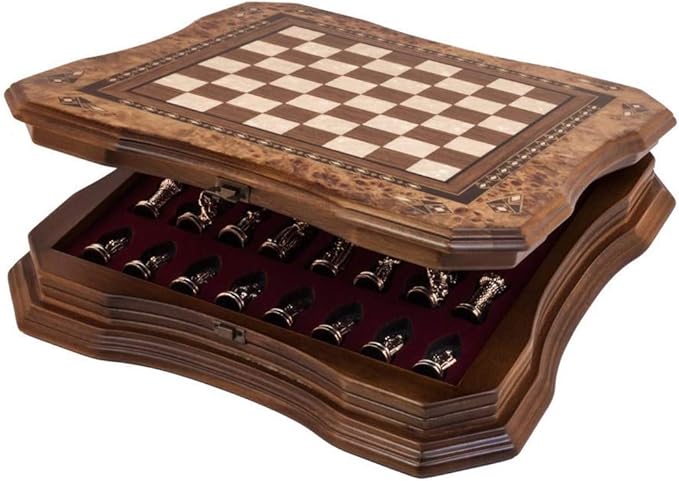 Handmade Chess Set Mosaic Art 15 - Wooden Chess shess Board with Metal Chess Pieces- Gift Item