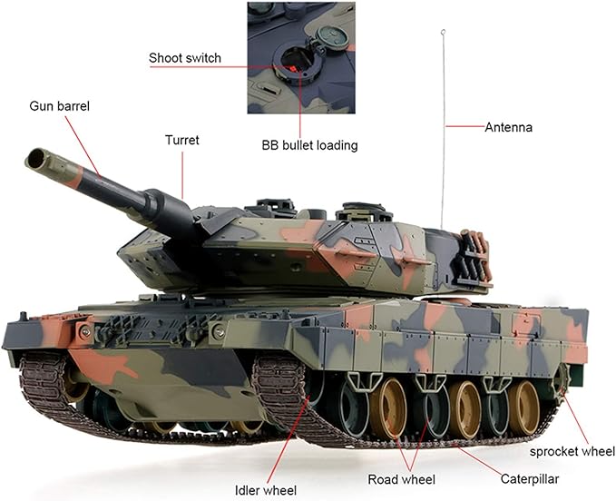 POCO DIVO Leopard IIA5 German Battle Tank RC Military Vehicle 1/24 Scale Model 2.4Ghz Remote Control Germany 2A5 Airsoft Panzer Combat Fight Infrared BB