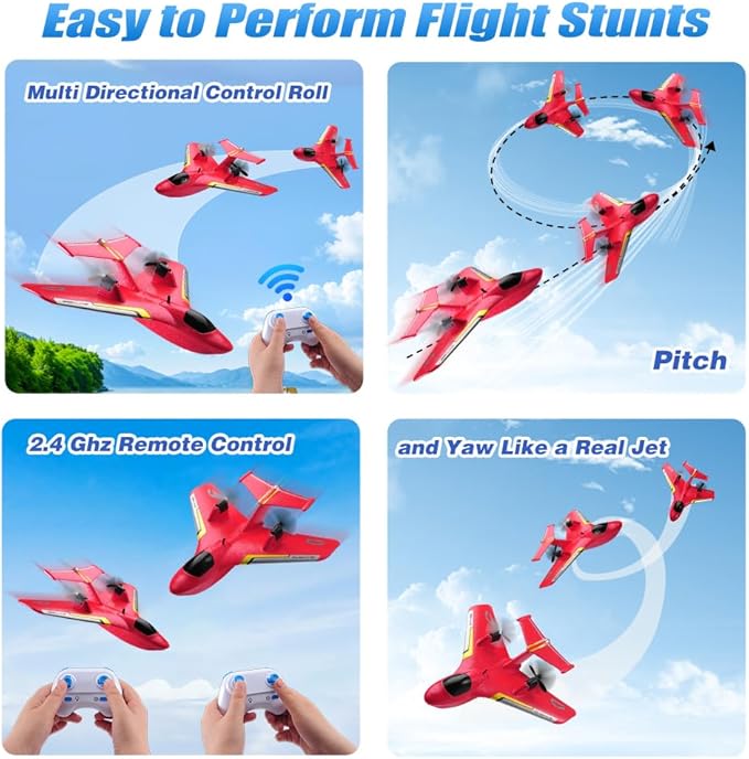 RC Water PlaneRC Airplane for Water Land and Air Remote Control Airplane Flying Fighter Toys2.4GHz 6-axis Gyro Stabilizer RTF Glider Aircraft Jet for Kids Adults Beginners Boys (Red)
