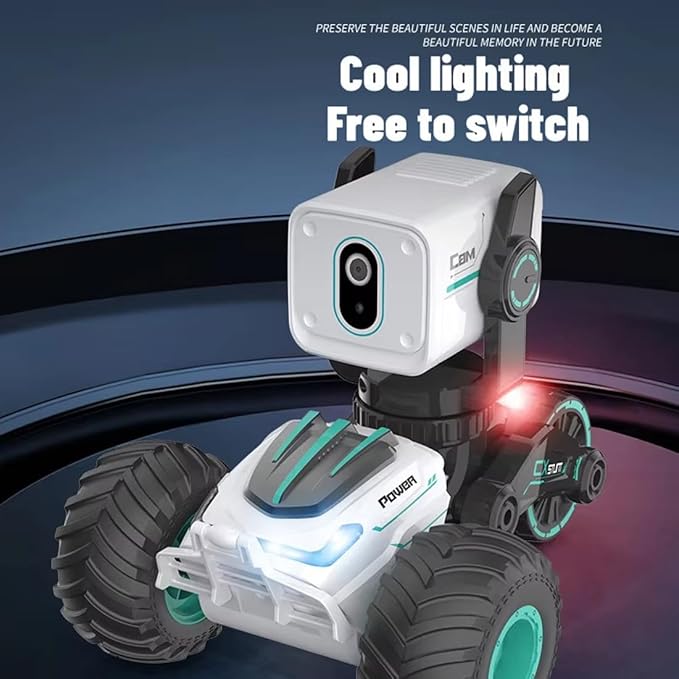 RC Car with Camera RC Stunt Car with 720P HD FPV Camera 2-Way Talk 360° Spins &amp LED Lights App Control RC Truck Adjustable Camera2 Rechargeable Batteries (60 Mins Play) Gift for Kids &amp A