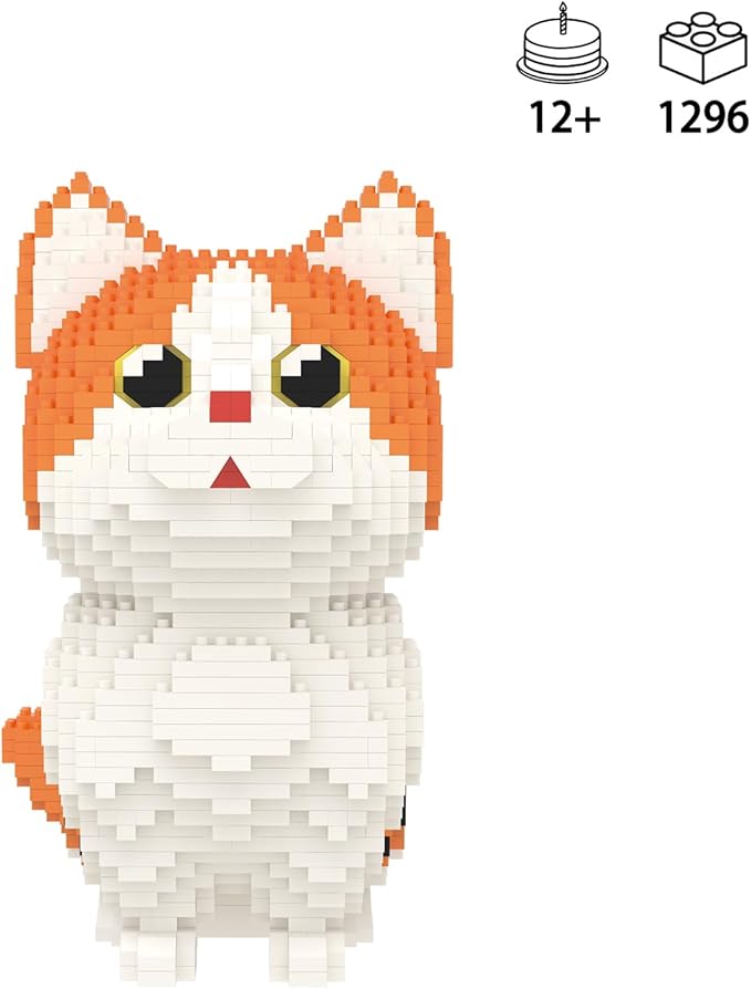 Larcele Micro Building Blocks Set DIY Mini Building Toy Bricks for Age Over 12 Years 1296 Pieces KLJM-05 (Munchkin Cat-Orange)