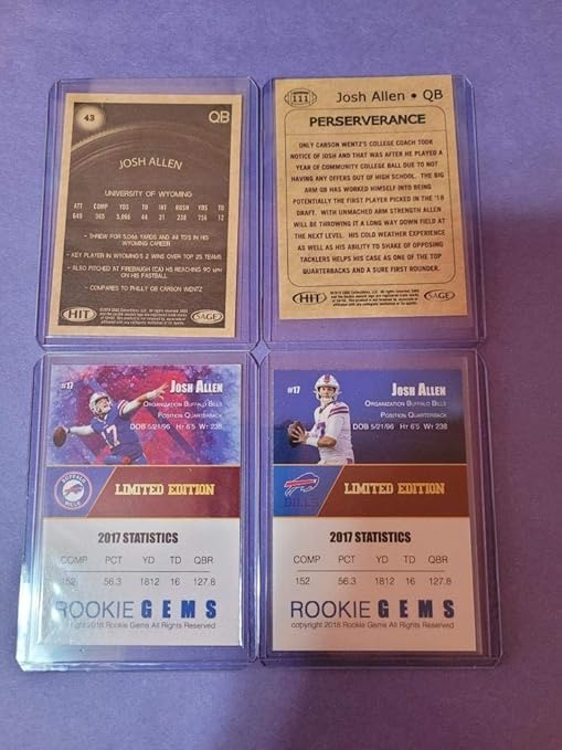 Josh Allen 4 card Rookie Lot 2018 RC Buffalo Bills All different