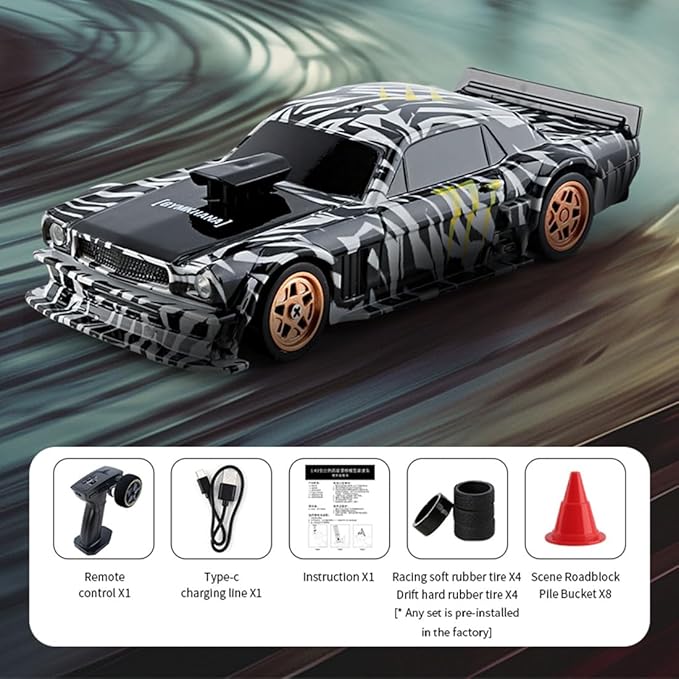 RC Drift Car 1/43 Scale 2.4G Full Proportional RC Electric Mini Racing Drift Car Model with Lights KitRC Model Cars Gifts for Adults (RTR Version/Black and White)