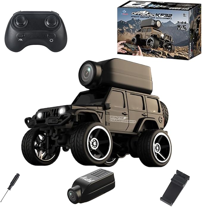 1:64 Mini RC Car APP &amp Remote Control with Camera Live Video View RC Climbing Car 2.4GHz Control LED Lights Rechargeable Alloy Remote Control Vehicle(Black)
