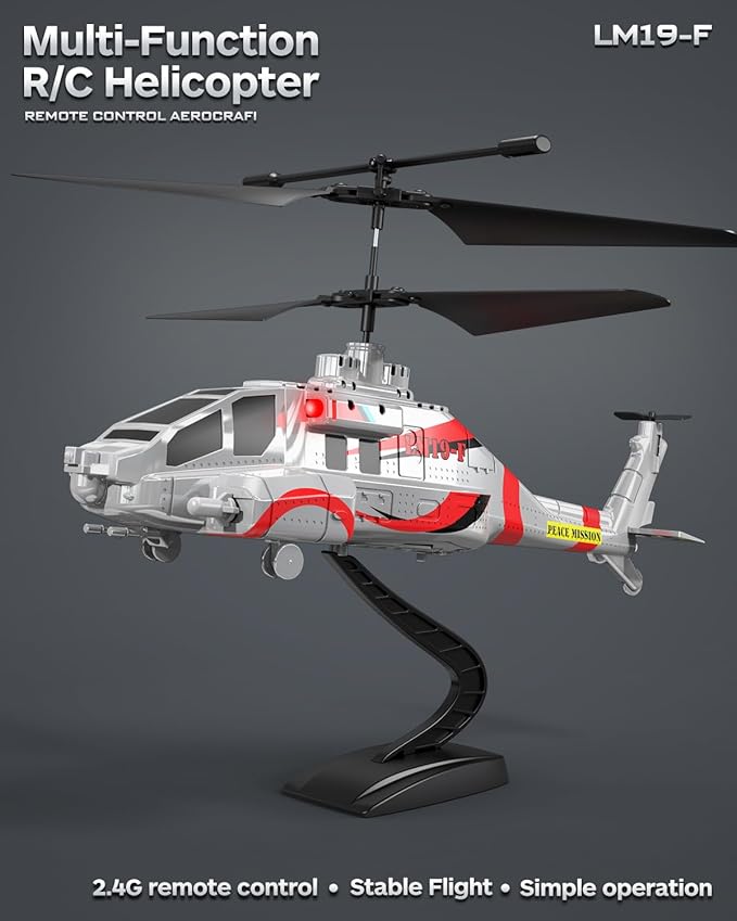 RC Helicopter with 10 Missiles LM19-F 2.4GHz Remote Control Helicopter for Beginners and Adults LED Lights Altitude Hold One-Key Take Off Gifts for Military Fans (2 Batteries)