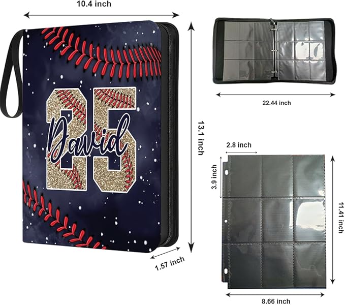 Personalized Ice Cream Drip Baseball Card Binder with Name &amp Number – Zipper Trading Card Album with Handle – Collector Case for Players &amp Fans (Baseball Galaxy)