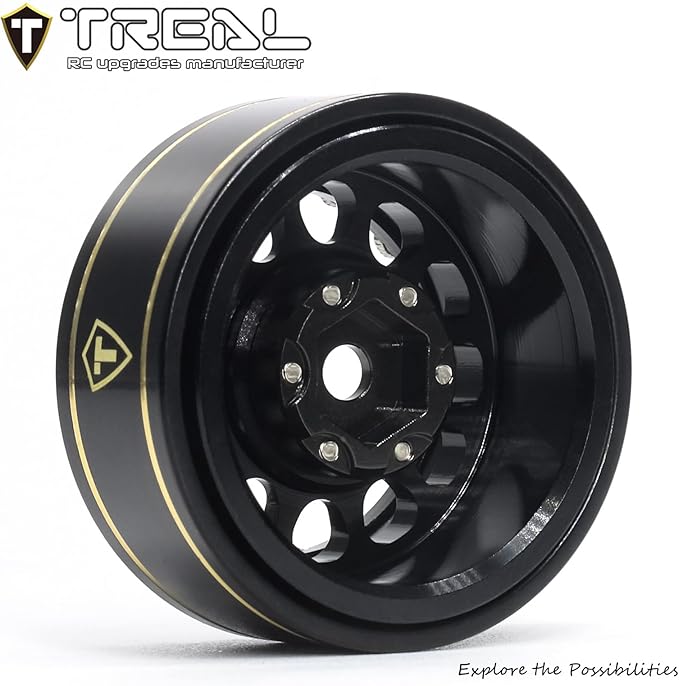 TREAL 1.0 Beadlock Wheels 12 Spokes Classic Rims (4P) for SCX24 AX24 FCX24 TRX4M 1/24 1/18 Crawler Car-Type I(Black)
