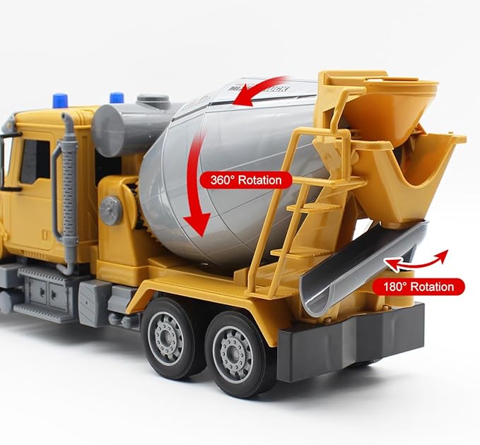 Fistone RC Cement Mixer Toy 6 Channel Truck with Lights 1:24 Electric 360 Degree Stirring Vehicle Rechargeable Construction Truck for Kids