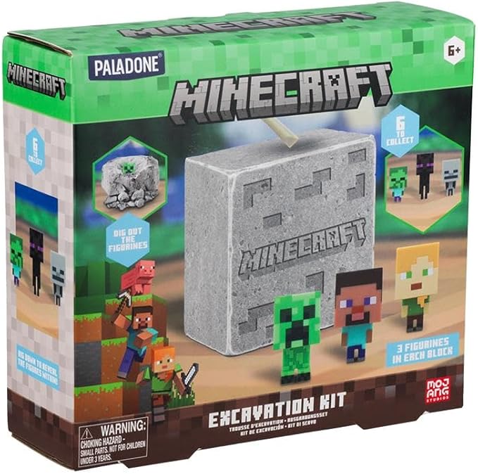 Paladone Minecraft Official Licensed Excavation Kit for Kids Gamer Decor and Gift for Boys and Girls 3 Iconic Gaming Characters Included Interactive Dig Toy