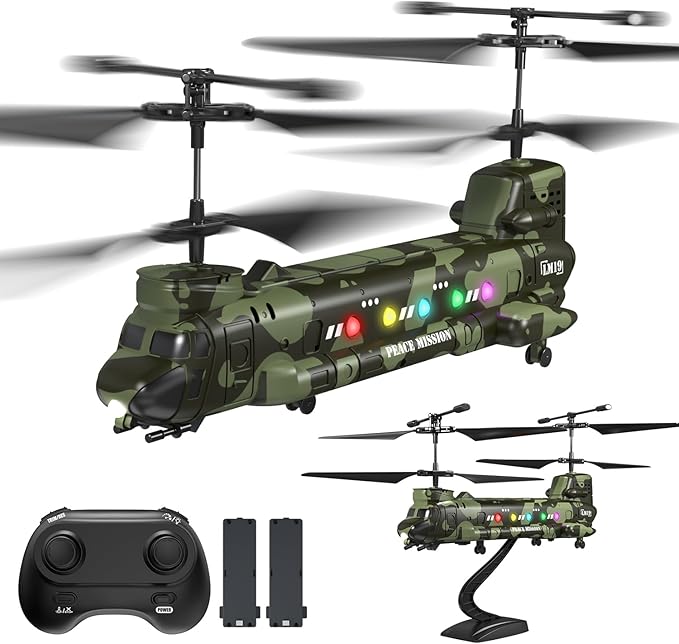 Army Chinook Remote Control Helicopter LM19-D Military Transport RC Helicopter Altitude Hold One Key take Off/Landing LED Light Low Battery Reminder Army Toys &amp Gift for Military Fans