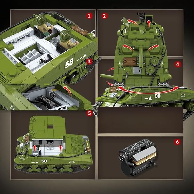 Generic WW2 Military Classic Model World War II M4A3 SHERMAN Medium Tank Building Blocks Toys Bricks for Boys (1175Pcs) Ages 15 and Up (100277)- without Original Box