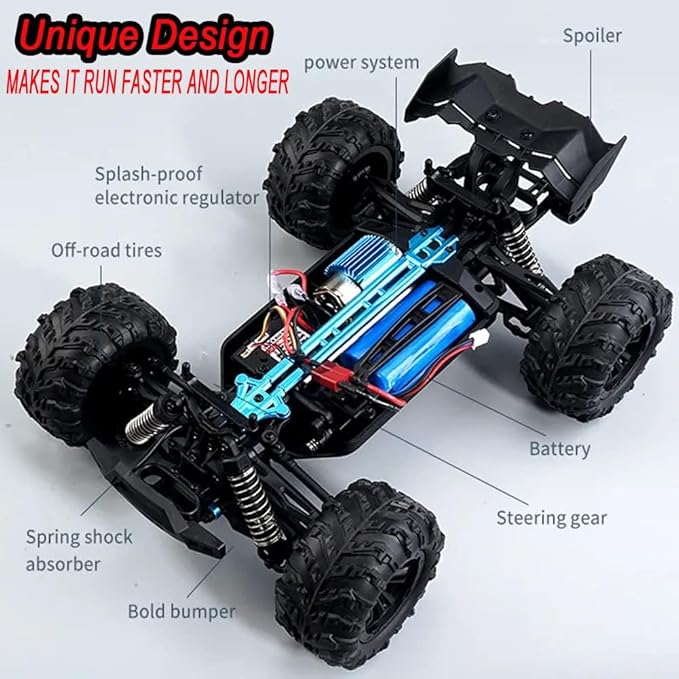 idedraw RC Cars 1:16 Scale Remote Control Car 50 KMH High Speed Fast 4WD RC Truck for Kids Adults Boys 2.4 GHz All Terrains RC Buggy Off-Road Drift RC Monster Trucks with 2 Batteries (Red)