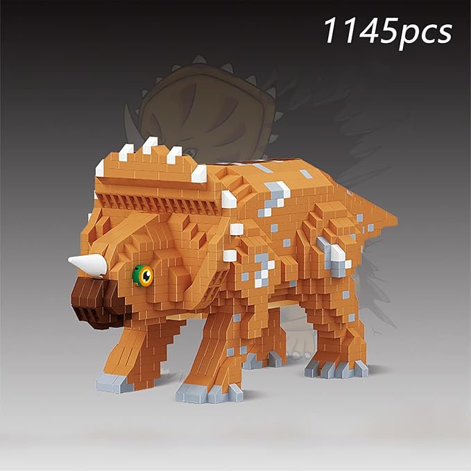 Larcele Micro Building Blocks Dinosaur Set DIY Mini 3D Building Toy Bricks1145 Pieces KLJM-06 (TriceratopsYellow)