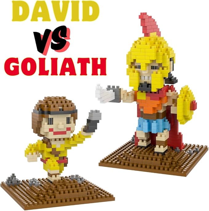 Jesus Series-Bundle David and Goliath The Man Full of Faith &amp Giant Mini Figurine Bible Story Collectable Building Set for Aged 14+ Great Gift(285+515pcs/8x16x13.4cm) Red Yellow