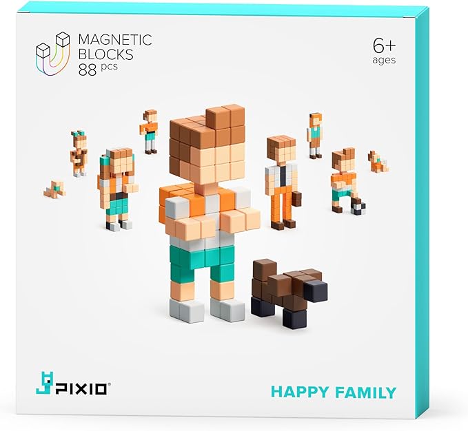PIXIO Happy Family - Magnetic Building Blocks for Kids Over 6 Years Pixel Art STEM Magnet Toys for Kids Ages 8-12 Portable Magnetic Blocks for Creativity - 162 pcs