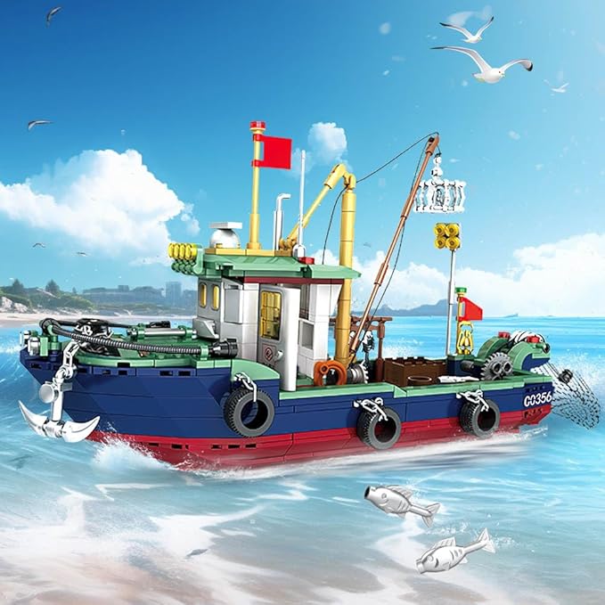 City Ocean Fishing Boat Building Sets Compatible with Lego City Boat Sea Fishing Ship Building Set Collection Decoration Gifts for Boys 6-12 Years Old (582 Pcs)