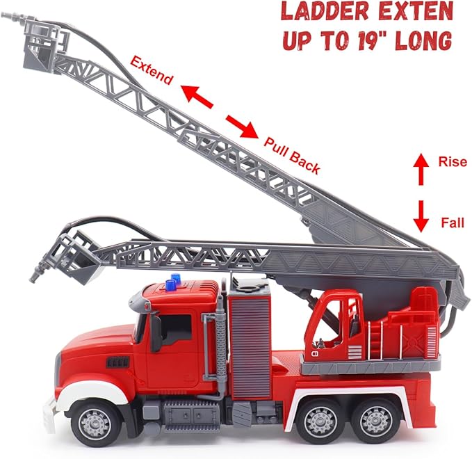 9 CH Remote Control Fire Truck Rc Fire Truck Toy Fire Truck with Lights Working Water Pump and Rotating Rescue Ladder 2.4G Firetruck Toy for Kids Boys Age 6-8 Gift