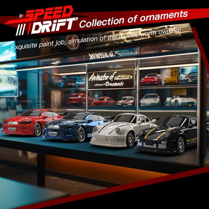 KF20 1:64 Scale Mini Drift RC Car with Full Proportional RTR 2.4GHZ Remote Control for Desktop Racing (RED)