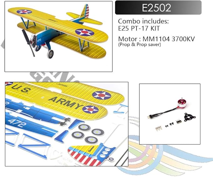 4CH Micro 450mm RC Foamy Indoor Outdoor Biplane Stearman PT-17 Kaydet (E2502)