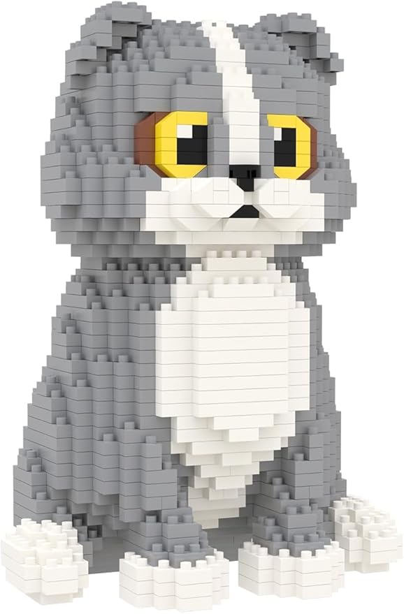 Larcele Cat Micro Building Blocks Animal Set DIY Mini 3D Building Toy Bricks Kit985 Pieces KLJM-05 (Scottish Fold)