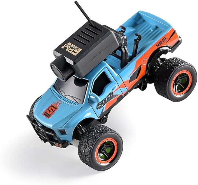 1/64 Scale Mini RC Truck Model 2.4Ghz APP Auto-Pairing Full-Proportional FPV Remote Control Monster Truck with WiFi Camera Lights Speed &amp Steering Adjustable Gift for Adults (RTR/Blue)