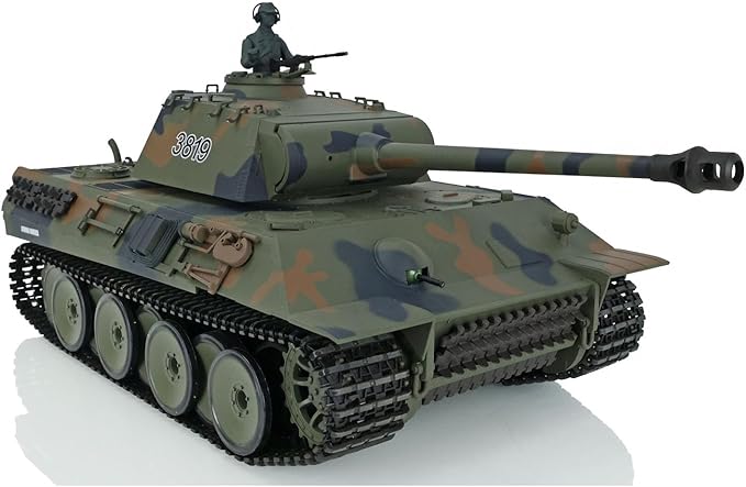 US in Stock 2.4Ghz Heng Long 1/16 7.0 Plastic Ver German Panther V RTR RC Tank 3819 340° Rotating Turret Infrared Combat Idle Smoking Lifting Barrel Light Sound Airsoft Shoot