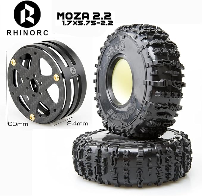 RhinoRC MOZA 2.2inch Competition Tires Super Sticky with Narrow Carbon Fiber Aluminum 2.2 inch Wheel Rim N2401 for Pro and Sporty Class 1/10 RC Crawler Car (2.2inch 4pcs)