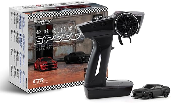 1:76 Turbo Racing Scale RC Sport Car Table Racing Remote Control Mini Model Car Full Proportional RTR Kit Toys (C75-black)