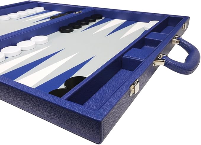 19-inch Premium Backgammon Set - Large Size - Indigo Blue Board White and Navy Blue Points