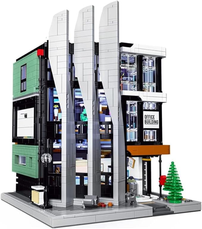 City Office Building Block Kit with Light-Up Kit Modern Office Tower Construction Set Modular Buildings Sets for Adult Toy for Adults and Teens 3828pcs