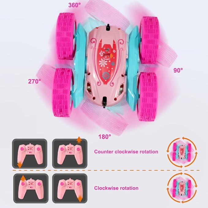 FREE TO FLY Rc Stunt Cars: Double Sided 360°Flip Rotating 4WD Race Car Toy for Outdoor &amp Indoor for 6 7 8 9 10 11 12 Year Old Girls Boys Birthday Gift for Kids Ages 6+