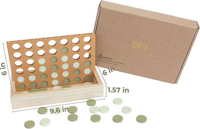 Neutral Wooden Four in a Row Game Aesthetic Two Player Montessori Travel Board Game for Kids and Adults Perfect Coffee Table Decor and Housewarming Gift
