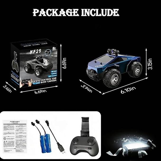1:28 Scale FPV Monster Truck RC Cars with 720P HD Camera 2.4GHz Remote Control Car All-Terrain Off-Road RC Truck with Body Light 2 Rechargeable Batteries Toy Gift for Kids Adults Boys