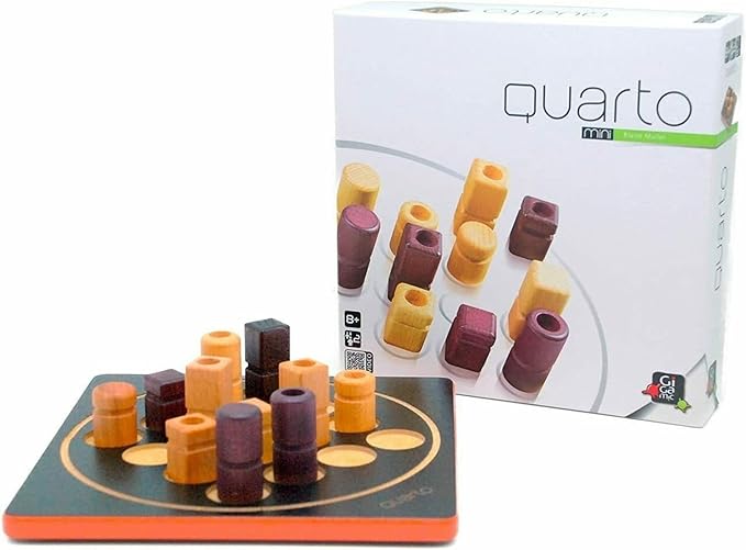 Quarto Mini | Mensa Select Winner | Travel-Friendly Version of The Wooden Abstract Strategy Game for Kids &amp Adults | Family Game Night Favorite | Ages 8+ | 2 Players | 15 Min