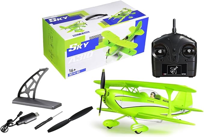 XK A310 Beech D17S 2.4G 4CH Quick-Release EPP Scale RC Fixed-Wing Aircraft Model 400mm-Wingspan 3D/6G Realistic Bi-Wing Plane (RTF/Green)