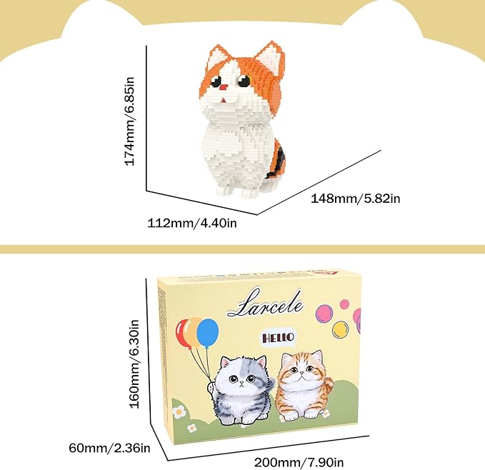 Larcele Micro Building Blocks Set DIY Mini Building Toy Bricks for Age Over 12 Years 1296 Pieces KLJM-05 (Munchkin Cat-Orange)