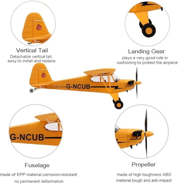 J3-CUB RC Plane 5CH Remote Control Airplane for Adults 1406 Brushless Motor Outdoor 3D6G Fixed Wing Stunt RC Aircraft with Replaceable Parts (Yellow 2B+LED)