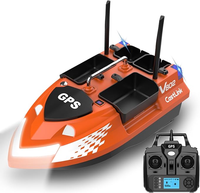 4 Boxes GPS RC Bait Boat for Fishing with 6.6lbs Load Capacity 18000mAh Battery &amp Dual Motor&ampAntena for 500M Long-Range Bait Deployment Fish Bait Boats with Stern Hook System for Fishing