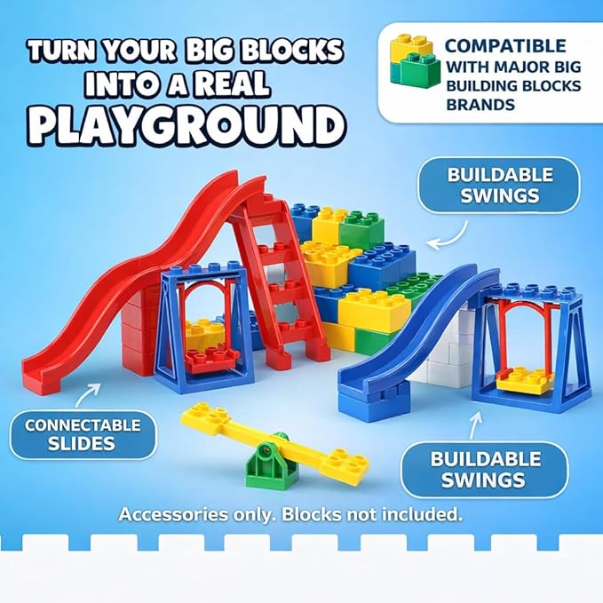 Liberty Imports 24 PCS Big Building Blocks Playground Set for Toddlers and Kids Large Size DUPLO Compatible Construction Toy Bricks with Slides Swings Seesaw and Pipes Preschool Learning Playset