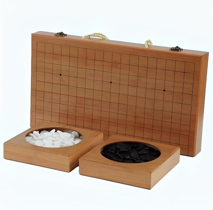 19x19 Go Game SetWooden Foldable Go Game Board Set Traditional Weiqi Tabletop Strategy and Skill Game Puzzle Games for Adults Travel Folding Gift Box Board