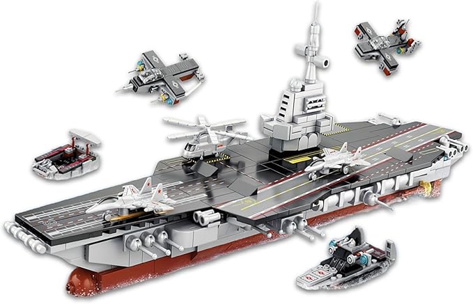8 in 1 WW2 Aircraft Carrier Building Set Military Cruiser Ocean Battleship Toy with Helicopter &amp Boat (25 Warship Models) 562 Pieces Naval Gifts for Adults Man Teens 14+