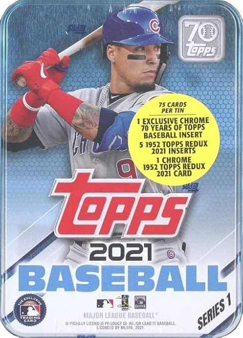 2021 Topps Series 1 Baseball Complete 6 Box TIN SET with 450 Cards! Includes Factory Sealed Collectors Tins of Mike Trout Aaron Judge Ronald Acuna Bryce HarperJavier Baez &amp Cody Bellinger!