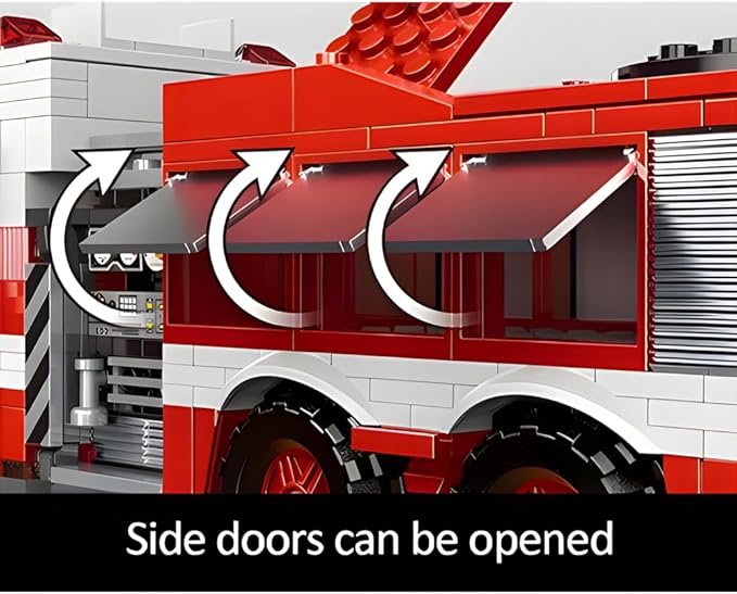 City Ladder Fire Truck Building Blocks Set (711 pcs) Toy Station Firetruck Bricks Collectible Fire Engine Building Kit Model Gift for Boys and Girls Adults Christmas and Birthday