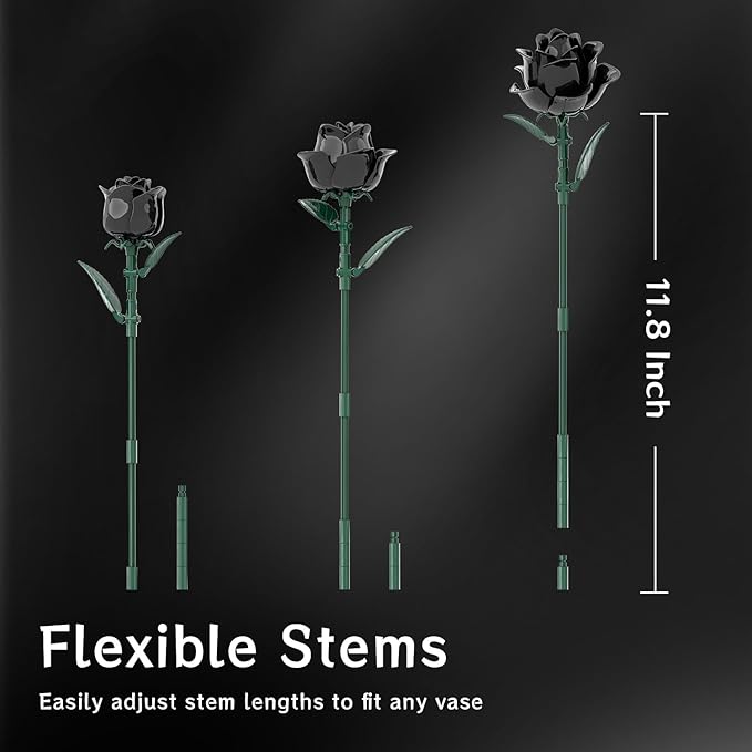 Black Roses Bouquet Building Set Artificial Flowers Botanical Collection Building Block for Adults Gothic Home Decor for Women Girls Compatible with Lego Flowers 585 PCS