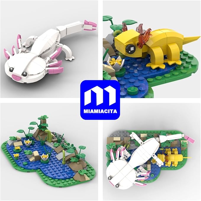 Axolotl Toy Building Set Axolotl Doll Figures with Grass and River Scenery Accessories Building Kits Axolotl Toys A Gift for Kids Boys and Girls Ages 6 and Up