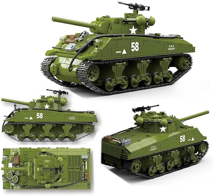 Generic WW2 Military Classic Model World War II M4A3 SHERMAN Medium Tank Building Blocks Toys Bricks for Boys (1175Pcs) Ages 15 and Up (100277)- without Original Box